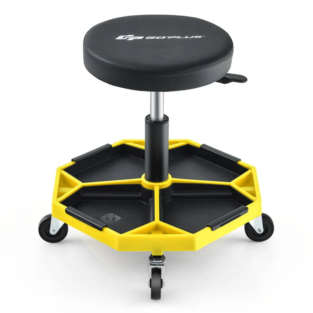 330 LBS Capacity Pneumatic Rolling Mechanic Stool with Padded Seat-Yellow - Yellow - Garages