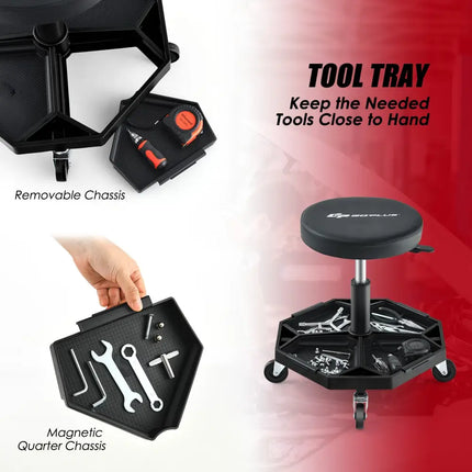 330 LBS Capacity Pneumatic Rolling Mechanic Stool with Padded Seat-Black - Black - Garages