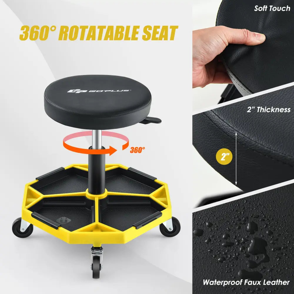 330 LBS Capacity Pneumatic Rolling Mechanic Stool with Padded Seat-Yellow - Yellow - Garages