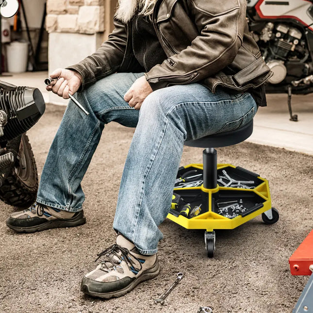 330 LBS Capacity Pneumatic Rolling Mechanic Stool with Padded Seat-Yellow - Yellow - Garages