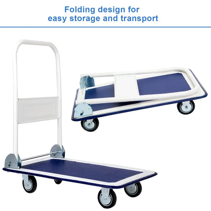 330 lbs Platform Cart Dolly Foldable Warehouse Push Hand Truck - Light Blue - Garages
