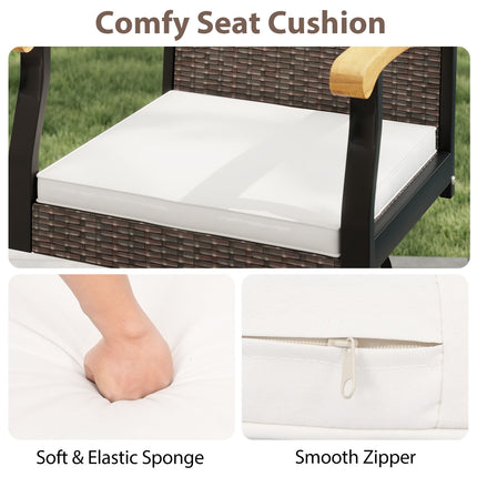 Set of 4 Outdoor 360° Swivel Bar Stool with Cushion and Acacia Wood Armrests