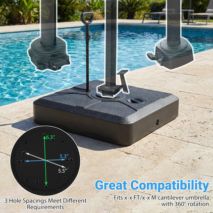 330 lbs Weighted Cantilever Umbrella Base with Wheels and Retractable Pull Rod-Black