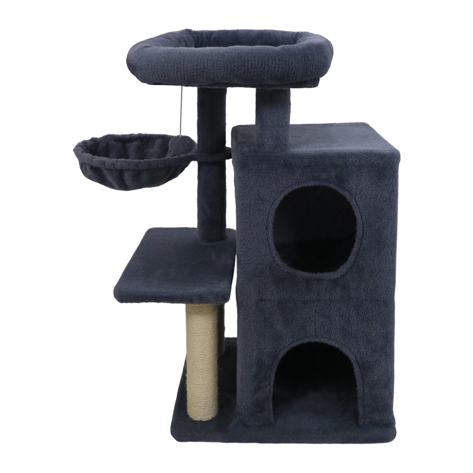 33.5 Inch Cute Kitten Tower with 2-Tier Condo and Padded Top Perch-Dark Gray