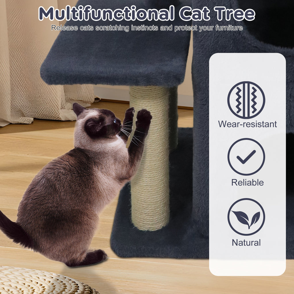 33.5 Inch Cute Kitten Tower with 2-Tier Condo and Padded Top Perch-Dark Gray