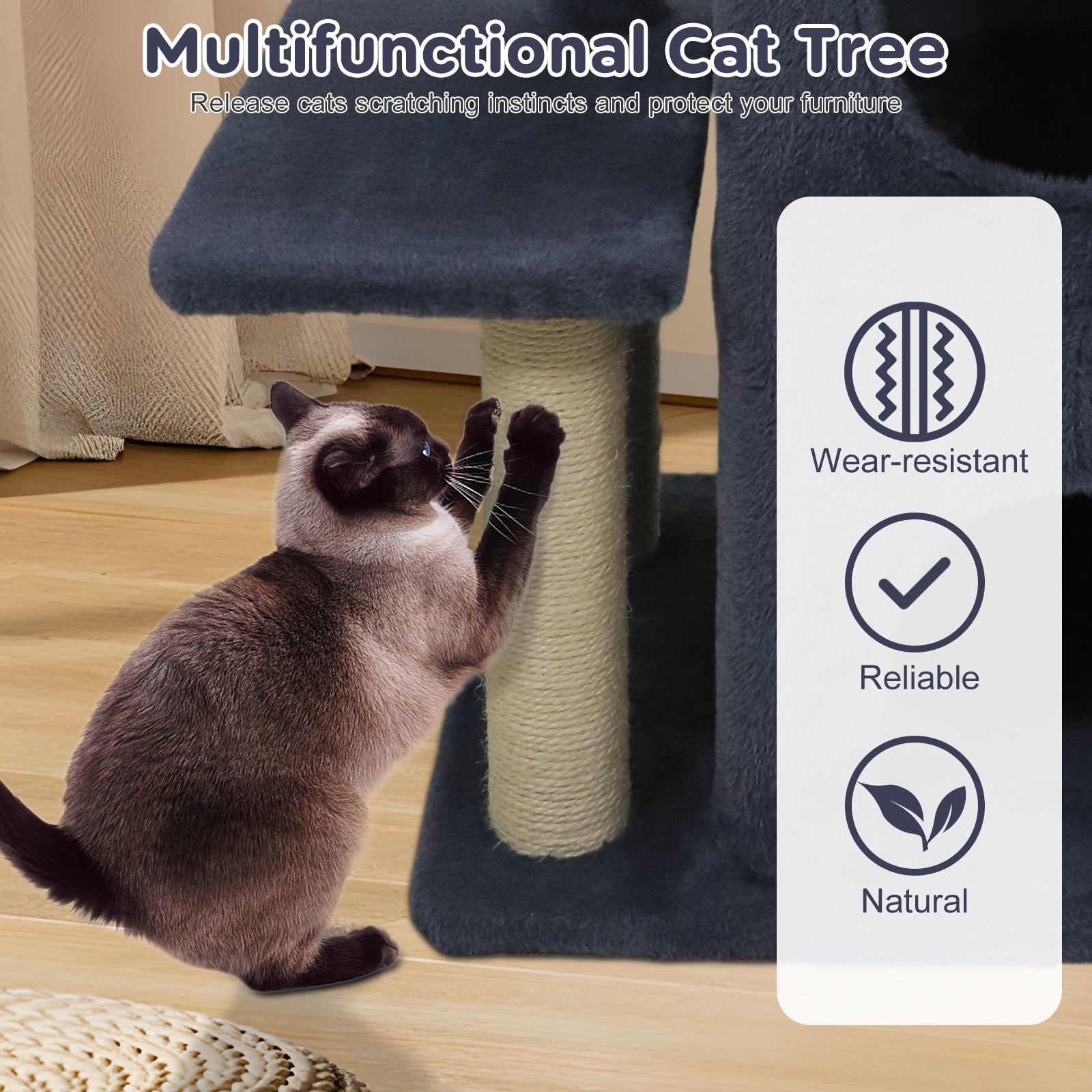 33.5 Inch Cute Kitten Tower with 2-Tier Condo and Padded Top Perch-Dark Gray