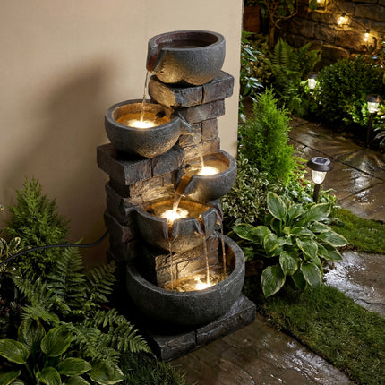 33" H Outdoor Water Fountain with LED Lights for Patio