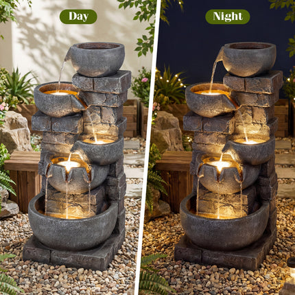 33" H Outdoor Water Fountain with LED Lights for Patio