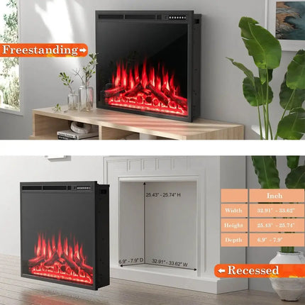 34/37 Inch Electric Fireplace Recessed with Adjustable Flames Costway