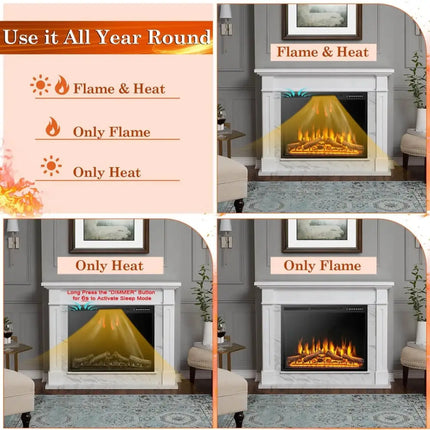 34/37 Inch Electric Fireplace Recessed with Adjustable Flames Costway
