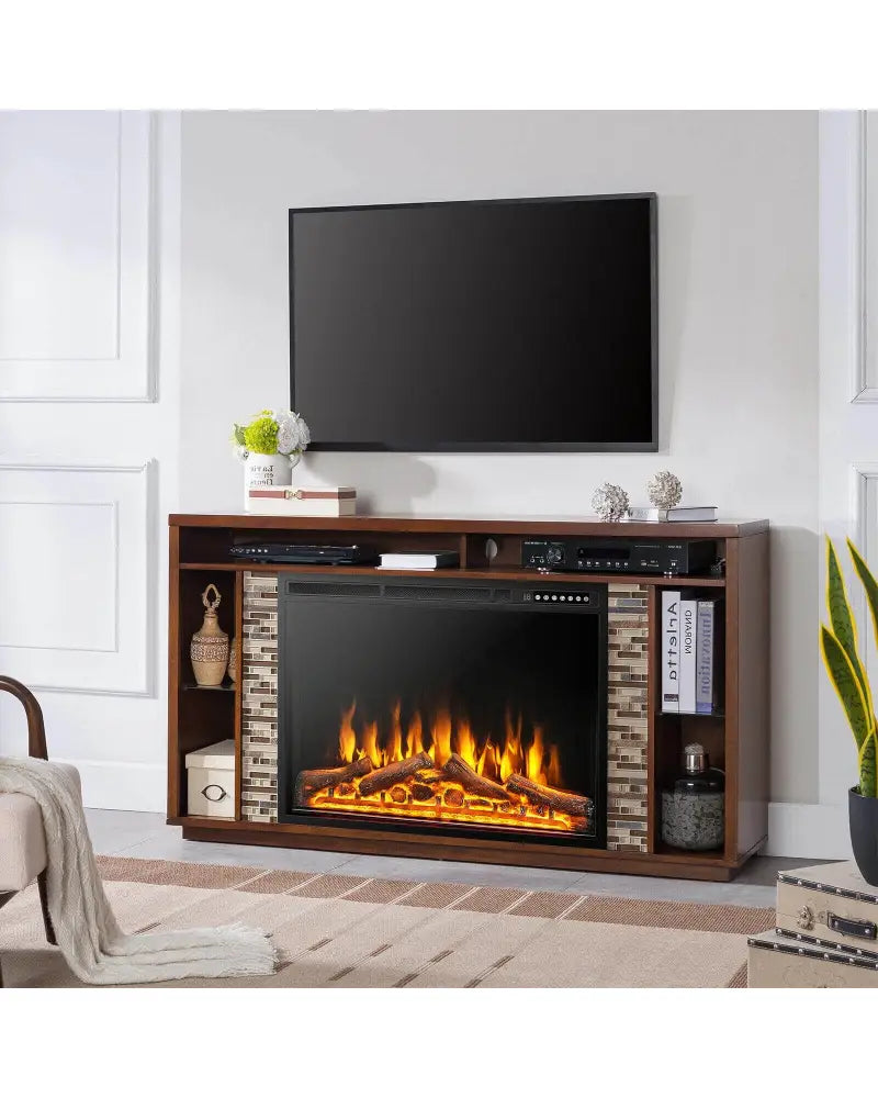 34/37 Inch Electric Fireplace Recessed with Adjustable Flames - Black - Fireplaces