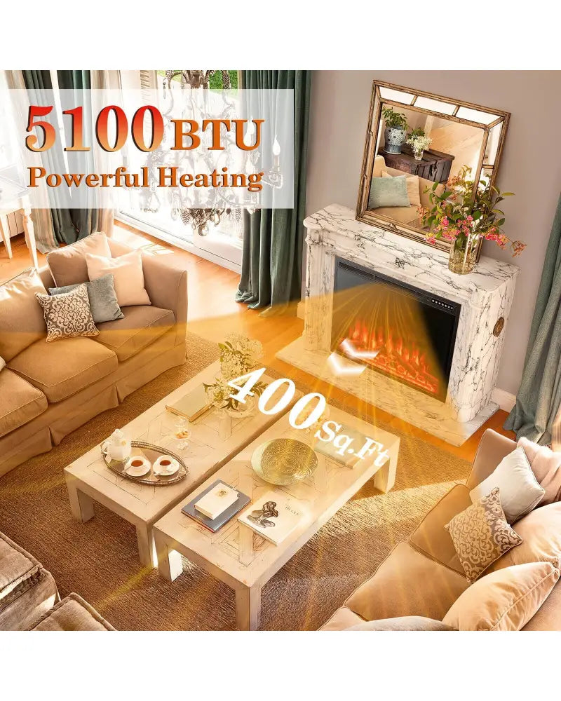 34/37 Inch Electric Fireplace Recessed with Adjustable Flames - Black - Fireplaces