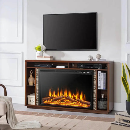34/37 Inch Electric Fireplace Recessed with Adjustable Flames Costway