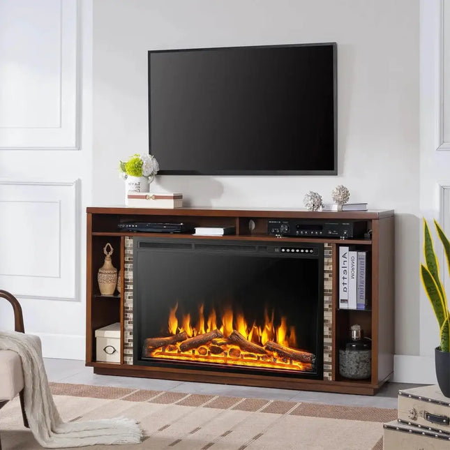 34/37 Inch Electric Fireplace Recessed with Adjustable Flames Costway
