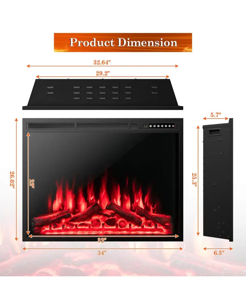 34/37 Inch Electric Fireplace Recessed with Adjustable Flames - Black - Fireplaces