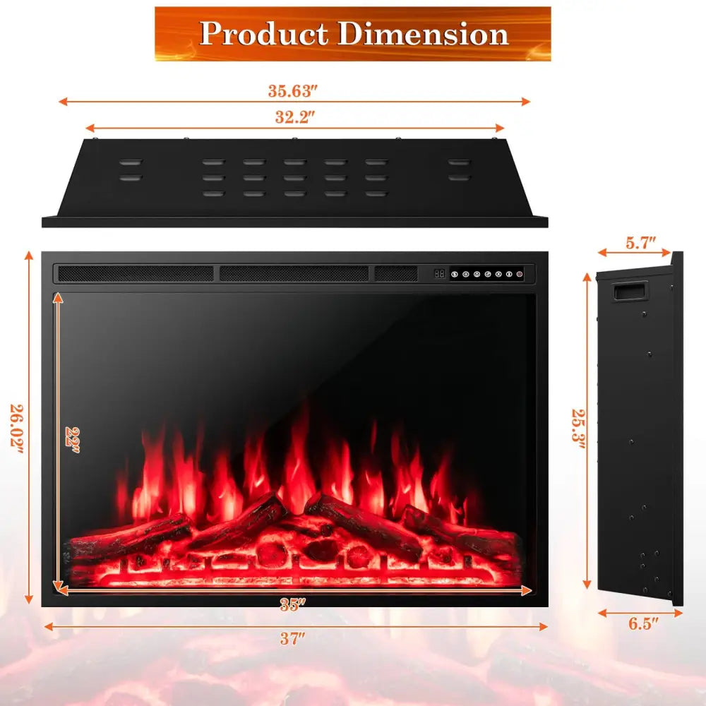34/37 Inch Electric Fireplace Recessed with Adjustable Flames - Black - Fireplaces