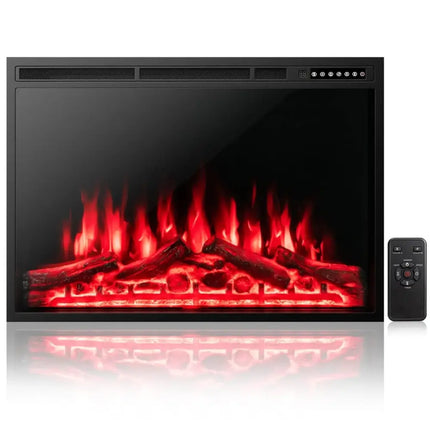34/37 Inch Electric Fireplace Recessed with Adjustable Flames Costway