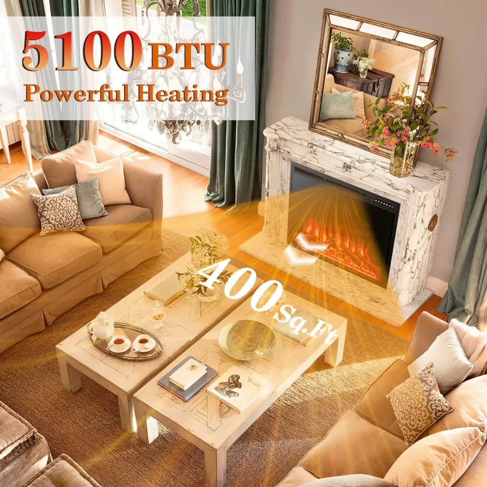 34/37 Inch Electric Fireplace Recessed with Adjustable Flames - Black - Fireplaces