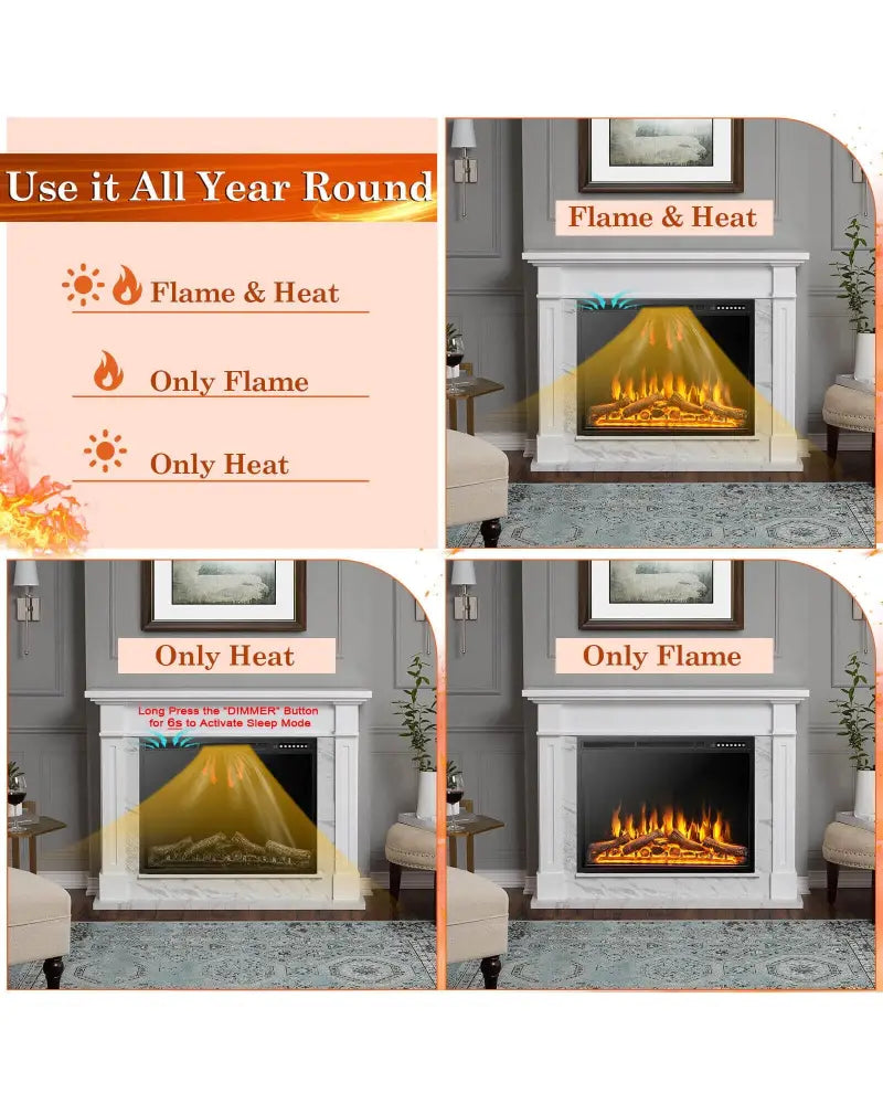 34/37 Inch Electric Fireplace Recessed with Adjustable Flames - Black - Fireplaces