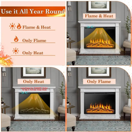 34/37 Inch Electric Fireplace Recessed with Adjustable Flames Costway