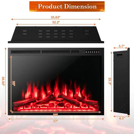 34/37 Inch Electric Fireplace Recessed with Adjustable Flames Costway