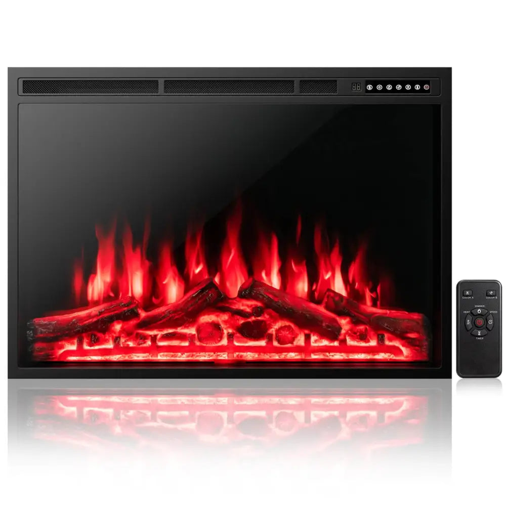 34/37 Inch Electric Fireplace Recessed with Adjustable Flames - Black - Fireplaces