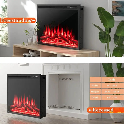 34/37 Inch Electric Fireplace Recessed with Adjustable Flames Costway