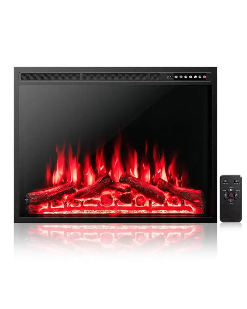 34/37 Inch Electric Fireplace Recessed with Adjustable Flames - Black - Fireplaces