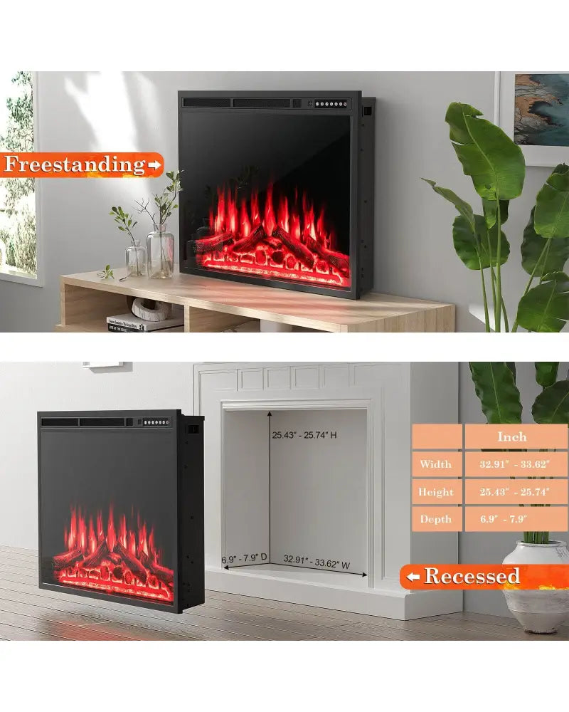 34/37 Inch Electric Fireplace Recessed with Adjustable Flames - Black - Fireplaces