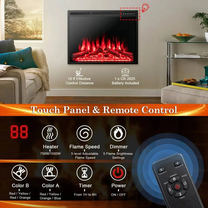 34/37 Inch Electric Fireplace Recessed with Adjustable Flames Costway