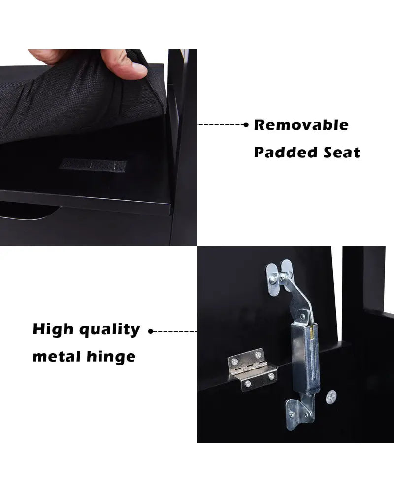 34.5’’, 15.5’’, 19.5 Inch Shoe Storage Bench with Cushion Seat for Entryway-Black - Black - Shoe Racks & Storage Benches
