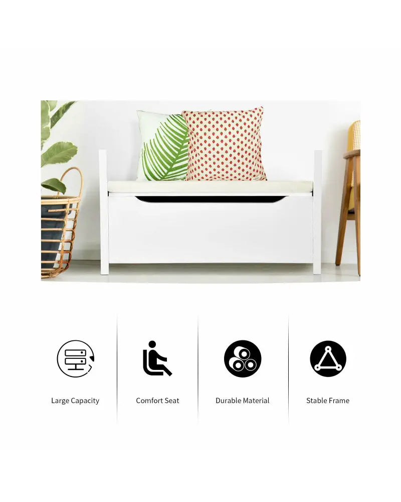 34.5, 15.5, 19.5 Inch Shoe Storage Bench with Cushion Seat for Entryway-White - White - Shoe Racks & Storage Benches