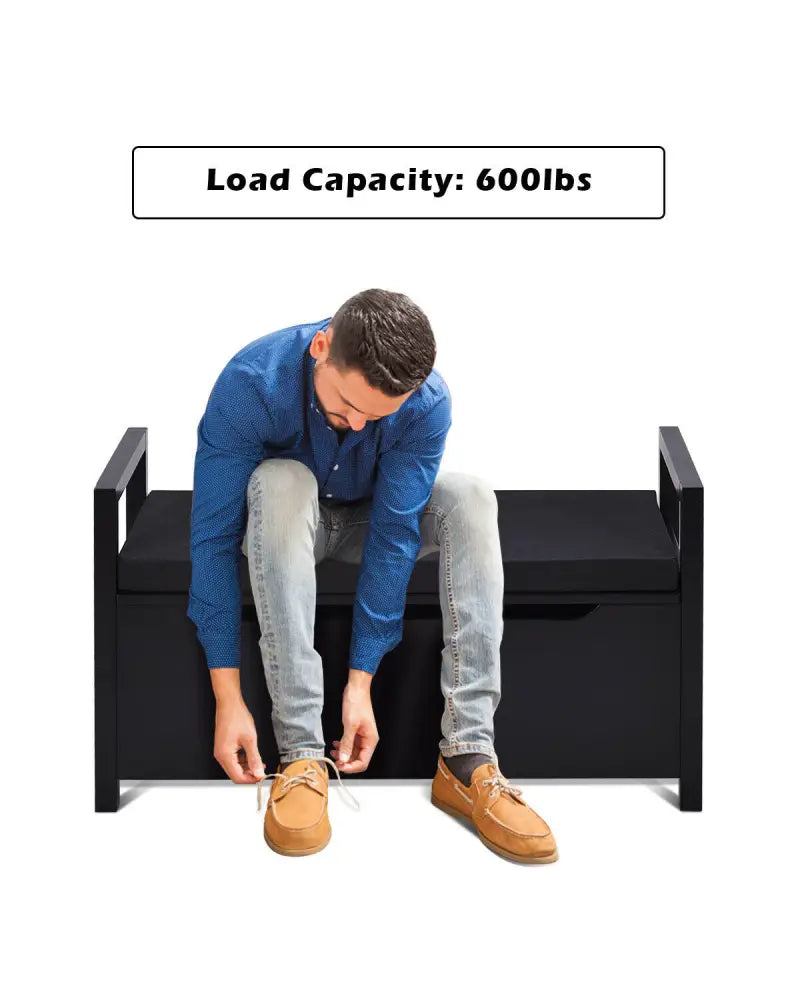 34.5’’, 15.5’’, 19.5 Inch Shoe Storage Bench with Cushion Seat for Entryway-Black - Black - Shoe Racks & Storage Benches