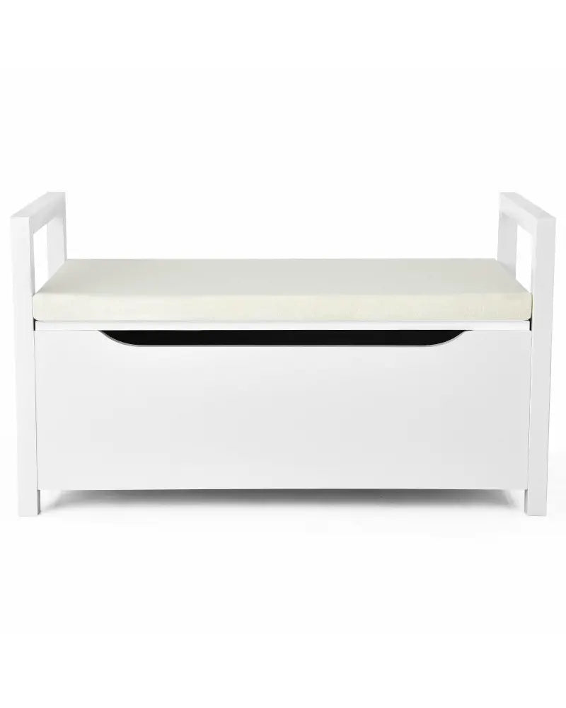 34.5, 15.5, 19.5 Inch Shoe Storage Bench with Cushion Seat for Entryway-White - White - Shoe Racks & Storage Benches