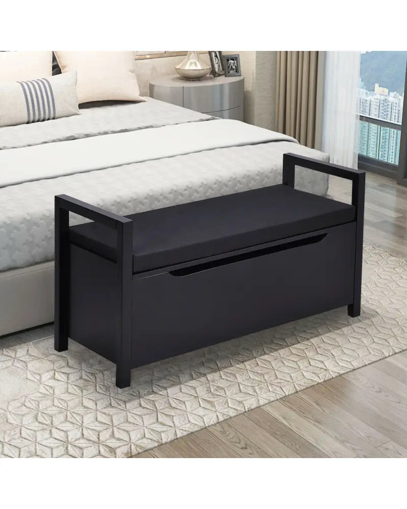 34.5’’, 15.5’’, 19.5 Inch Shoe Storage Bench with Cushion Seat for Entryway-Black - Black - Shoe Racks & Storage Benches