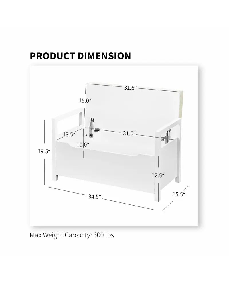 34.5, 15.5, 19.5 Inch Shoe Storage Bench with Cushion Seat for Entryway-White - White - Shoe Racks & Storage Benches