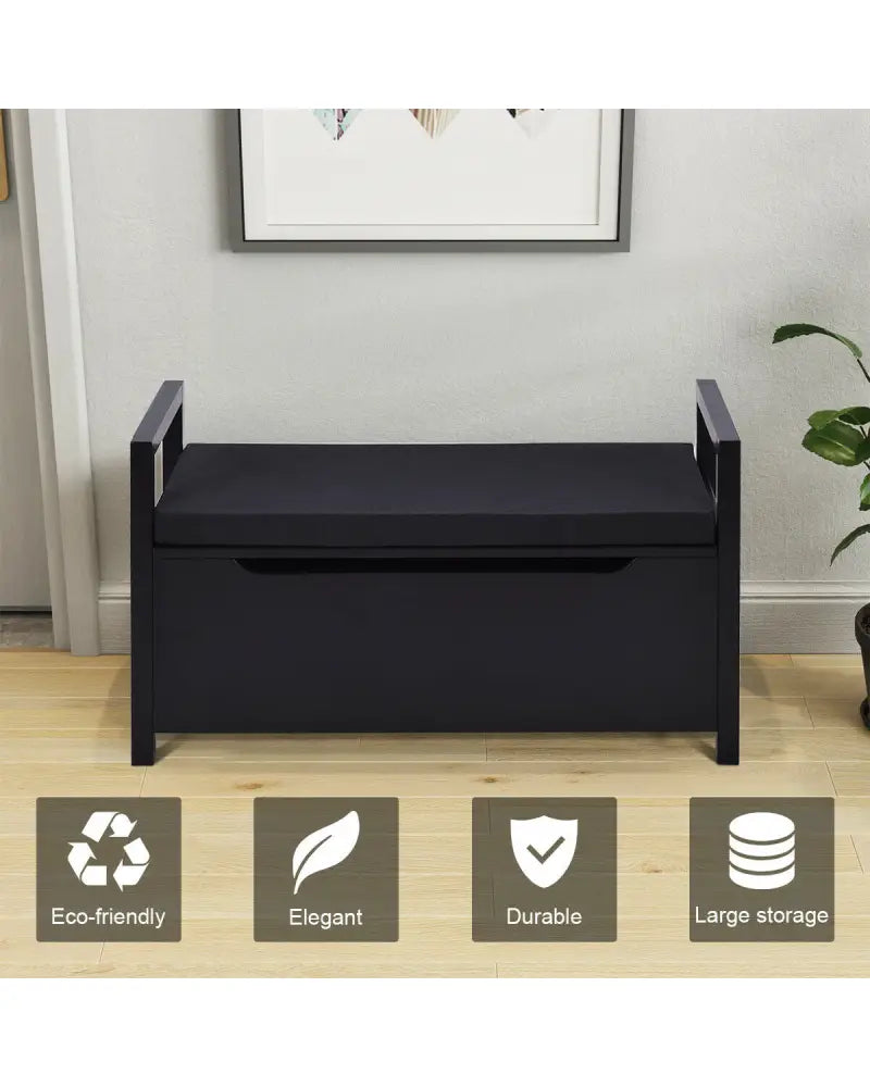 34.5’’, 15.5’’, 19.5 Inch Shoe Storage Bench with Cushion Seat for Entryway-Black - Black - Shoe Racks & Storage Benches