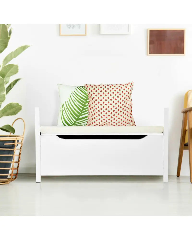 34.5, 15.5, 19.5 Inch Shoe Storage Bench with Cushion Seat for Entryway-White - White - Shoe Racks & Storage Benches