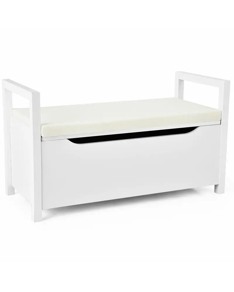 34.5, 15.5, 19.5 Inch Shoe Storage Bench with Cushion Seat for Entryway-White - White - Shoe Racks & Storage Benches