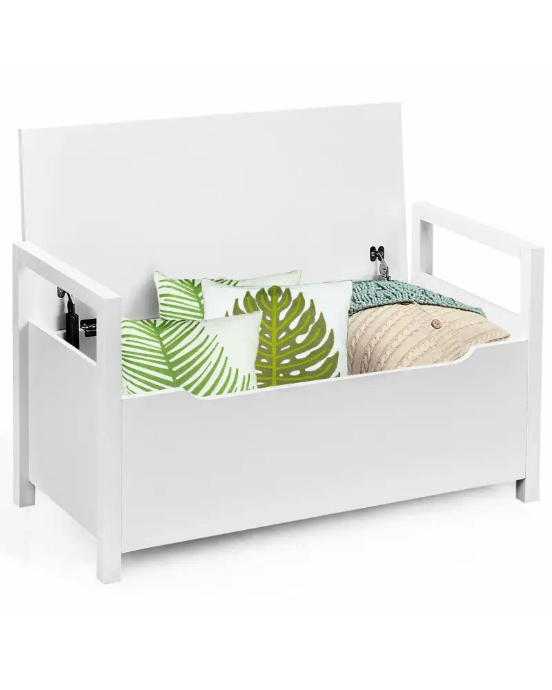 34.5, 15.5, 19.5 Inch Shoe Storage Bench with Cushion Seat for Entryway-White - White - Shoe Racks & Storage Benches