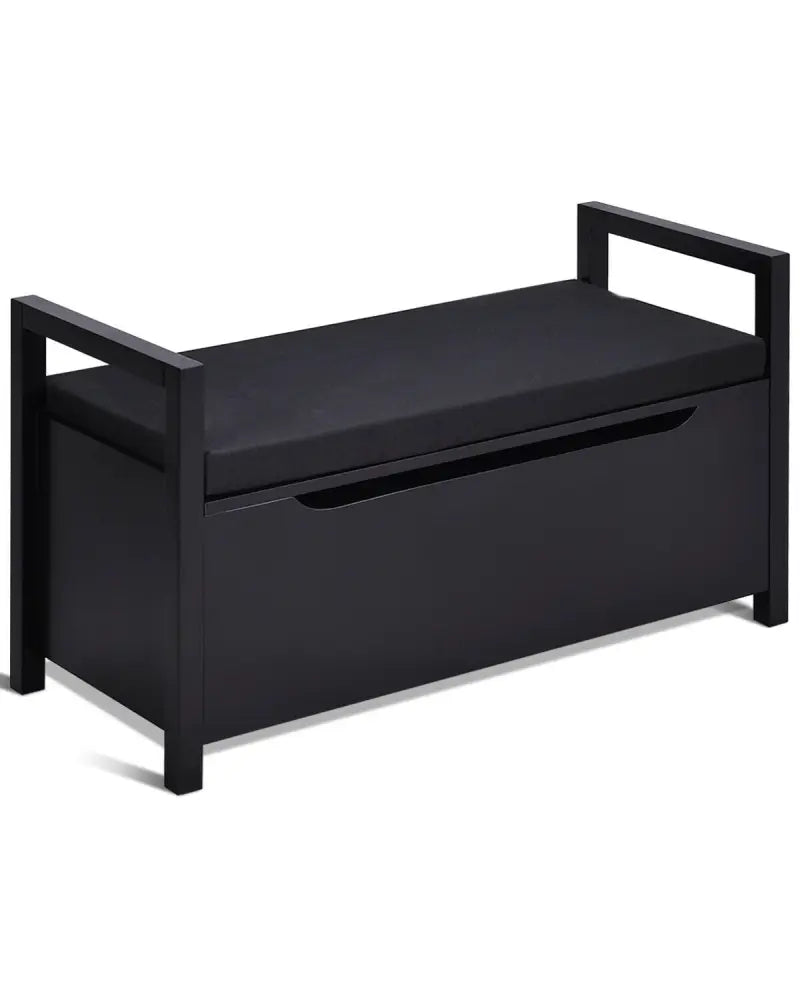 34.5’’, 15.5’’, 19.5 Inch Shoe Storage Bench with Cushion Seat for Entryway-Black - Black - Shoe Racks & Storage Benches