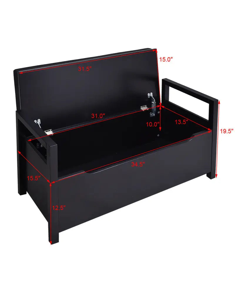 34.5’’, 15.5’’, 19.5 Inch Shoe Storage Bench with Cushion Seat for Entryway-Black - Black - Shoe Racks & Storage Benches