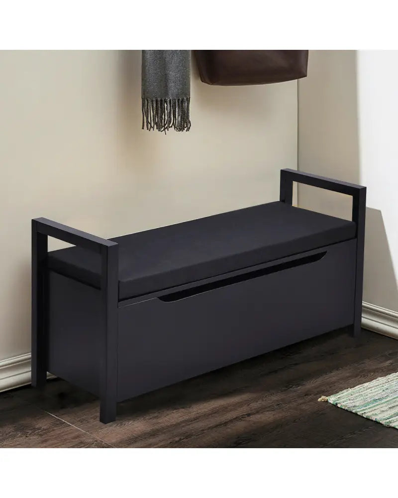 34.5’’, 15.5’’, 19.5 Inch Shoe Storage Bench with Cushion Seat for Entryway-Black - Black - Shoe Racks & Storage Benches