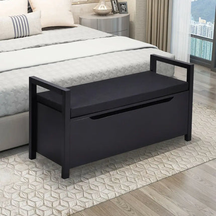 34.5 Ã, 15.5 Ã, 19.5 Inch Shoe Storage Bench with Cushion Seat for Entryway-Black - Black - Shoe Racks & Storage Benches