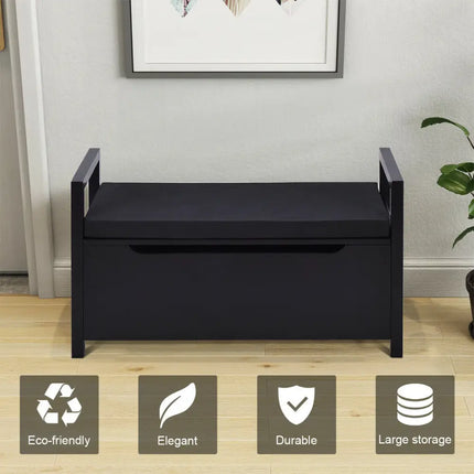 34.5 Ã, 15.5 Ã, 19.5 Inch Shoe Storage Bench with Cushion Seat for Entryway-Black - Black - Shoe Racks & Storage Benches