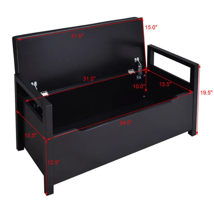 34.5 Ã, 15.5 Ã, 19.5 Inch Shoe Storage Bench with Cushion Seat for Entryway-Black - Black - Shoe Racks & Storage Benches