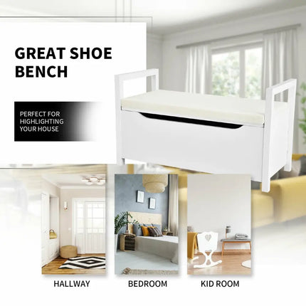 34.5 Ã, 15.5 Ã, 19.5 Inch Shoe Storage Bench with Cushion Seat for Entryway-White - White - Shoe Racks & Storage Benches