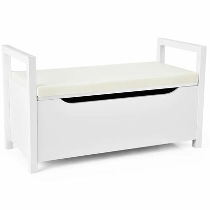 34.5 Ã, 15.5 Ã, 19.5 Inch Shoe Storage Bench with Cushion Seat for Entryway-White - White - Shoe Racks & Storage Benches