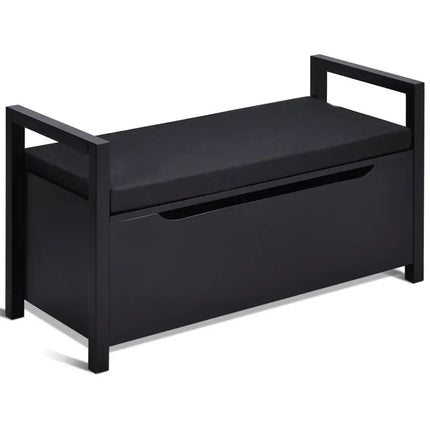 34.5 Ã, 15.5 Ã, 19.5 Inch Shoe Storage Bench with Cushion Seat for Entryway-Black - Black - Shoe Racks & Storage Benches