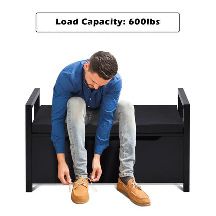 34.5 Ã, 15.5 Ã, 19.5 Inch Shoe Storage Bench with Cushion Seat for Entryway-Black - Black - Shoe Racks & Storage Benches